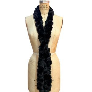 CEJON Vintage Pom-Pom Black Genuine Rabbit Fur Scarf Classic Accessory